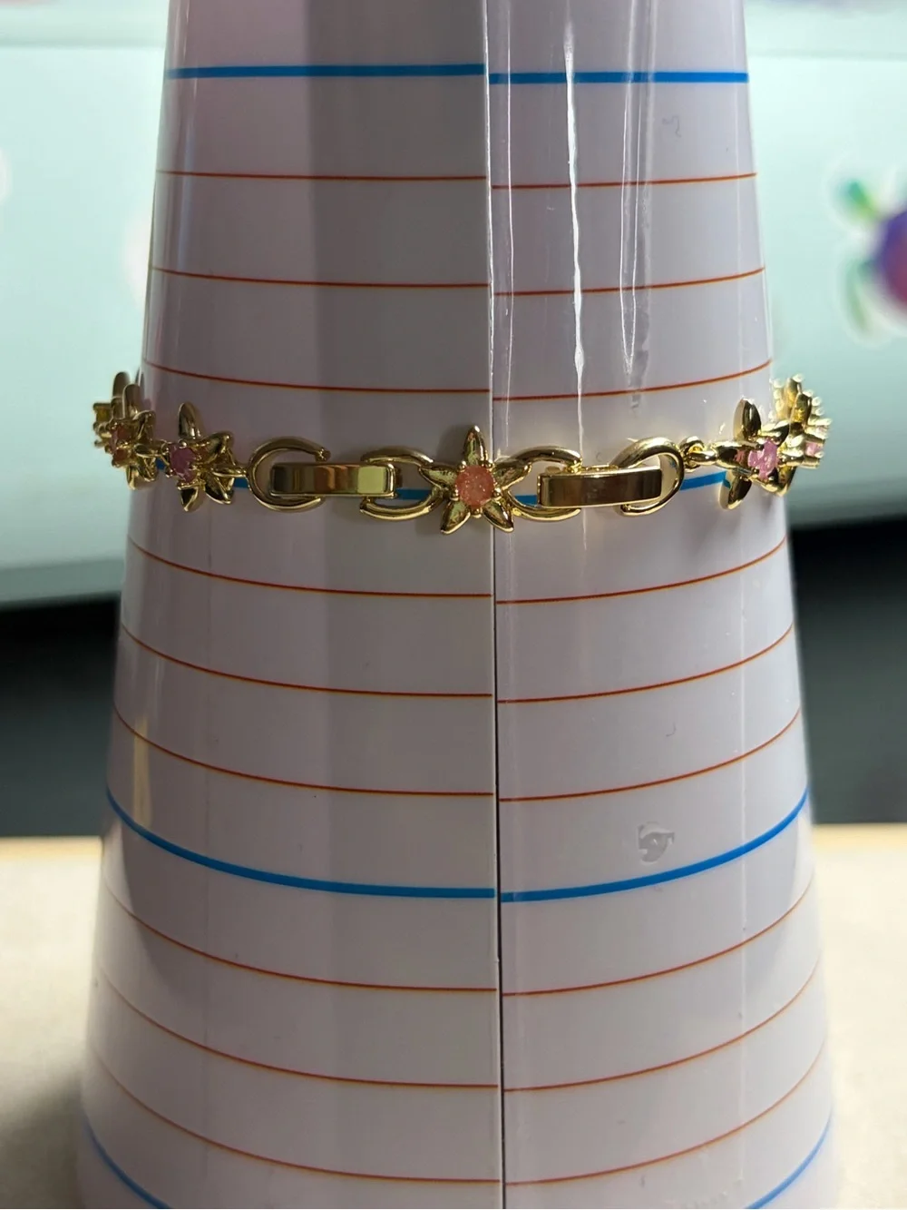Gold-Tone Multicolor Flower Link Bracelet - Women Jewelry